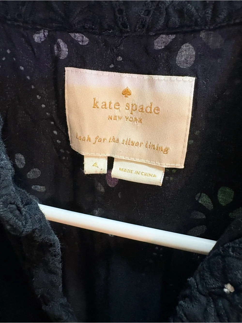 KATE SPADE Black Cotton Eyelet Polo-Collar Midi Dress